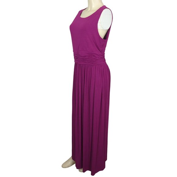 Soft Surroundings Sleeveless Magenta Maxi pullover Ruched Waist Dress size L - Picture 6 of 16